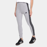 Calça Legging Adidas 3 Stripes Feminina - Cinza+Preto