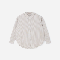 Camisa Alongada em Tricoline Listrado Curve & Plus Size Bege/Branco