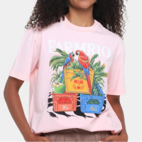 Camiseta Farm Media Engradados Farm Rio Feminina - Rosa