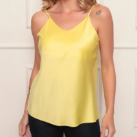 Camiseta Regata Blusinha Feminina em Cetim Decote V Alcinha Regulagem e Cos