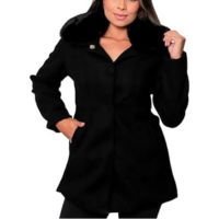 Casaco Parka Lã Batida Botão Forrado Gola Removível - Preto