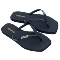 Chinelo Feminino Borracha Quadrado Tiras Dia a Dia - Preto