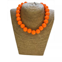 Colar De Bola De Resina Laranja Neon Feminino Tendência Do Verão