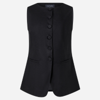 Colete Alongado com Barra Arredonda e Bolsos Preto