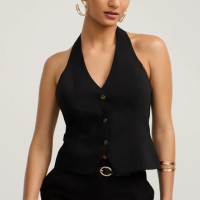 Colete Frete Única Alfaiatada com Botões Preto