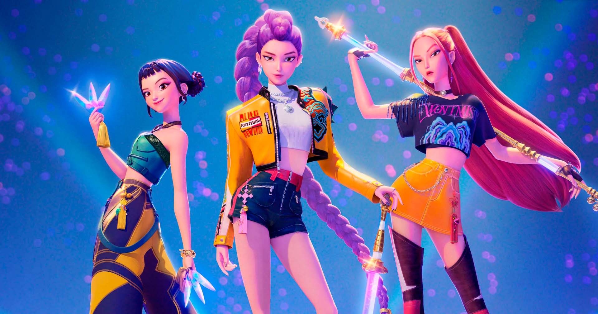 Guerreiras do K-Pop exibem estilo futurista com jaqueta cropped amarela, top verde e saia laranja