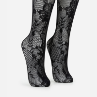 Meia Calça Texturizada com Renda Floral Preto