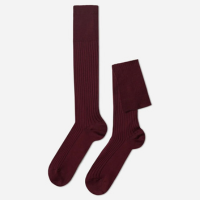 Meia Cano Alto Canelada Em Fio De Escócia - Bordô