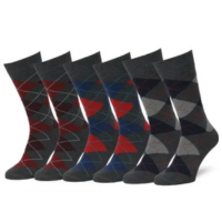 Meias masculinas Easton Marlowe Argyle, cinza, pacote com 6, algodão 10-13