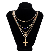 Novo Conjunto de 4 peças de Colar de Cristal Girassol em Cruz Y2K para Mulh