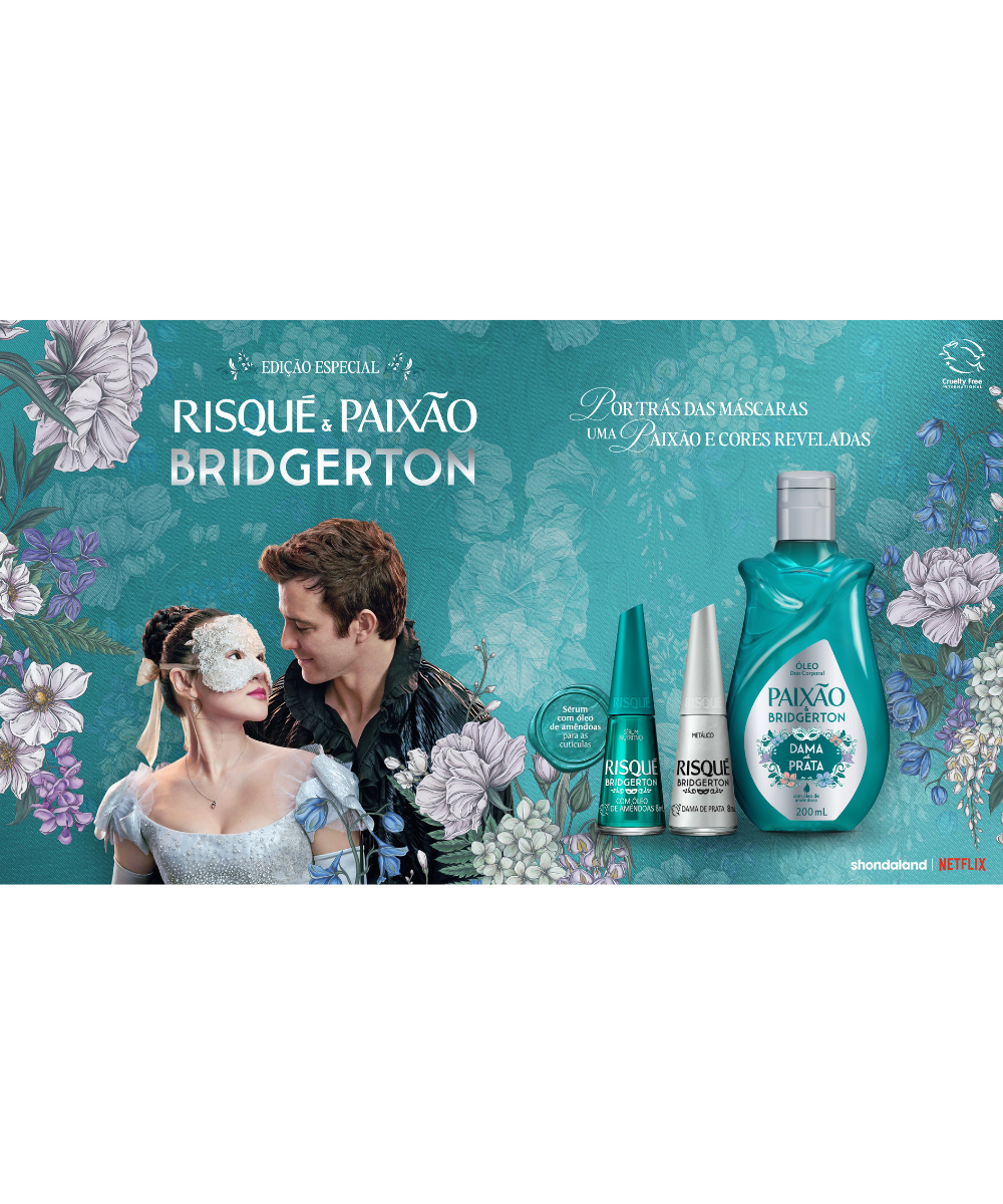 Imagem promocional da campanha de Risqué e Paixão para a série Bridgerton