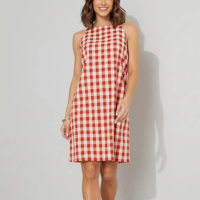 Quintess - Vestido Vichy Vermelho em Tecido de Poliéster