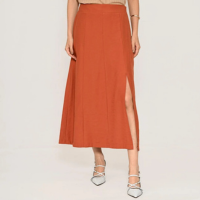 Saia Bisô Midi Alfaiataria Fenda Terra - Laranja