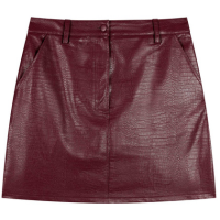 Saia Curta Com Cintura Média E Bolsos Em PU Croco