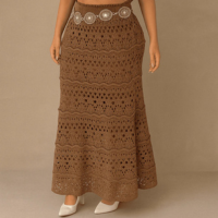 Saia Longa Tricot Moda Boho Luxo Rendada Ponto Crochê Com Forro Premium