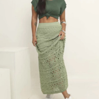 Saia Longa Tricot Moda Boho Luxo Rendada Ponto Crochê Com Forro Premium