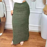 Saia Longa Tricot Rendada Ponto Crochê Texurizada Moda Verão Praia Piscina