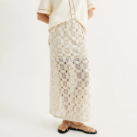 Saia Midi Cintura Média Em Crochê - Off White