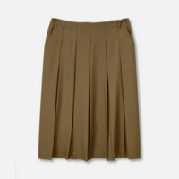 Saia midi com pregas  cáqui
