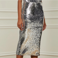 Saia Midi De Paetê Prata