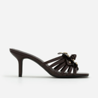 Sandália Mule com Flor e Strass Marrom