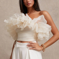 SHEIN BAE Top De Bandeau Feminino Com Babados Exagerados