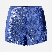 Short Curto em Paetê com Efeito Metalizado Azul