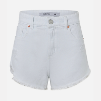 Short Slim em Sarja com Franjas na Barra Desfeita Branco