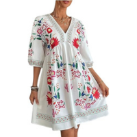 SweatyRocks Vestido túnica curto com estampa floral Boho meia manga vestido