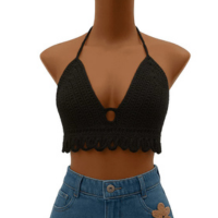 Top Feminino em Crochê Artesanal - Top com Argola e Franja - Top Bruna