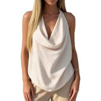 Top feminino frente única drapeado gola drapeada top top sem mangas sexy ab