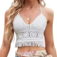 Top Frente Única Feminino com Bojo Estilo Boho de Crochê - Genérica