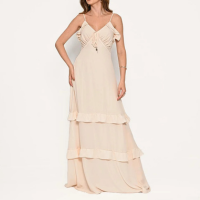 Vestido Bisô Longo Crepe Babados Areia - Areia