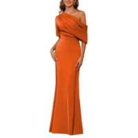 Vestido BITALY Plus Size Mãe da Noiva laranja acetinado 20W