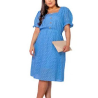 Vestido Em Laise Midi Pls Size Com Botões E Decote Quadrado Com Cinto - Sml