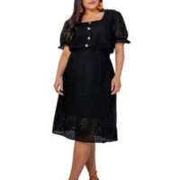 Vestido Em Laise Midi Pls Size Com Botões E Decote Quadrado Com Cinto - Sml