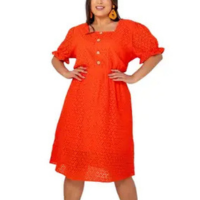 Vestido Em Laise Midi Pls Size Com Botões E Decote Quadrado Com Cinto - Sml