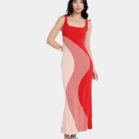 Vestido Farm Recortes Patch Crepe Feminino - Vermelho+Bege