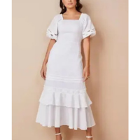 Vestido feminino Mídi Evasê Com Laise Branco - Titanium Jeans