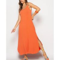 Vestido Longo Alcinha Com Barra Arredondada E Bolsos Salvatore - Laranja