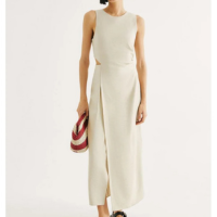 Vestido Longo Evasê Com Recorte Assimétrico - Amarelo