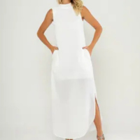Vestido Longo Gola Alta E Fenda Lateral Branco Salvatore