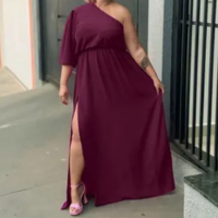 Vestido Longo Plus Size Mula Manca Manga Curta Com Fenda Lateral Tamanho Gr