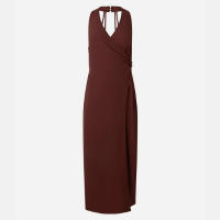 Vestido Longo Reto Alfaiatado com Decote Transpassado Marrom