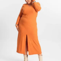 Vestido Midi Plus Size Manga Longa Secret Glam Laranja