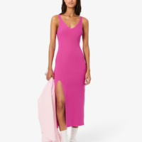 Vestido Regata Midi Rib Seasonal com Fenda