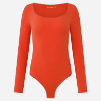 Body em Microfibra com Manga Longa e Decote Redondo Tangerine Tango