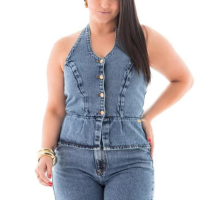 Blusa Jeans Feminina Arauto Frente Única - Azul