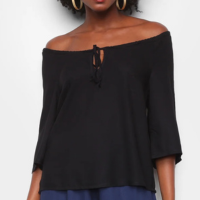 Blusa Mercatto Ombro A Ombro Manga 34 Feminina - Preto