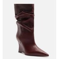 Bota Bordô Couro Salto Anabela Alto Slouchy